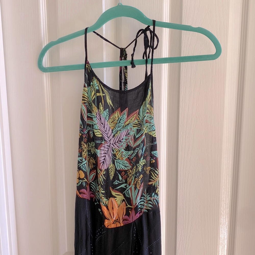 Free People Size Small Floral Flowy Jumpsuit Tie Neck